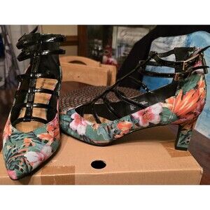 Comfortview Women's Caged Pumps Heels Shoes Pink Green Orange Floral NEW 10W